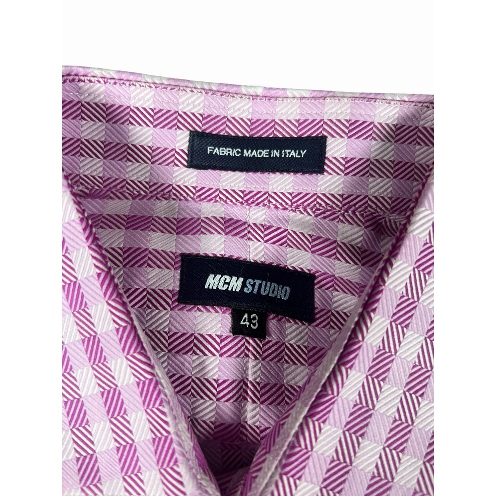 MCM Men's Italian Made Dress Shirt, Gingham-Checked Dark Pink,‎ Size 43, Neck 17